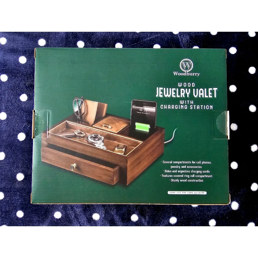 Woodburry, Mens Jewelry Accessories Storage Valet With Charging Station